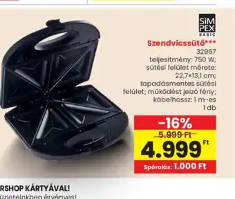 Spar Simpex Szendvicssütő ajánlat