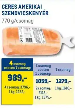 Metro Ceres Amerikai szendvicskenyér ajánlat