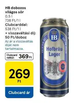 Tesco HB dobozos világos sör ajánlat