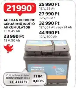 Auchan AUCHAN KEDVENC GÉPJÁRMŰ INDÍTÓ AKKUMULÁTOR 12 V, 45 Ah ajánlat