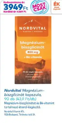Gyöngy Patikák Nordvital magnézium- biszglicinát kapszula ajánlat