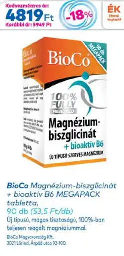 Gyöngy Patikák Bioco magnézium-biszglicinát + bioaktív b6 megapack tabletta ajánlat