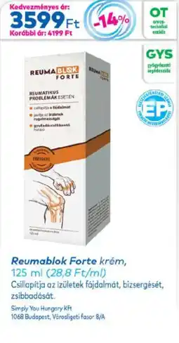 Gyöngy Patikák Reumablok Forte krém ajánlat