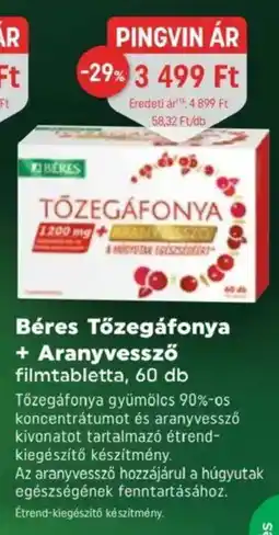 Pingvin Patika Béres Tőzegáfonya + Aranyvessző filmtabletta ajánlat