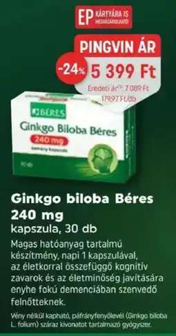 Pingvin Patika Ginkgo biloba béres kapszula ajánlat