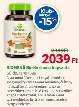 Herbaház Biomenü bio kurkuma kapszula ajánlat