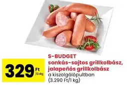 Spar S-BUDGET sonkás-sajtos grillkolbász, jalapeñós grillkolbász ajánlat