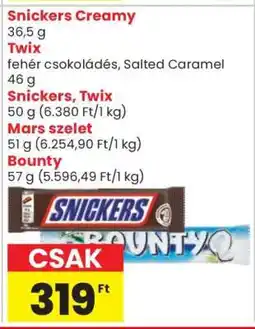 Spar Market Snickers, Twix, Mars szelet, Bounty ajánlat