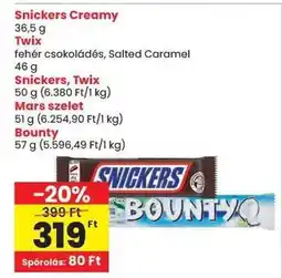 Spar Snickers, Twix, Mars szelet, Bounty ajánlat