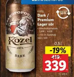 Lidl KOZEL Dark / Premium lager sör ajánlat