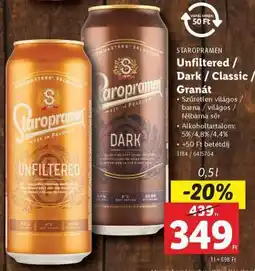Lidl Staropramen Unfiltered / Dark / Classic / Granát ajánlat