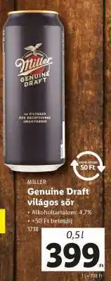 Lidl Miller Genuine Draft világos sör ajánlat