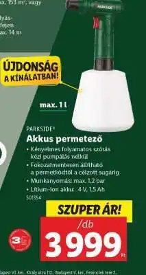 Lidl PARKSIDE Akkus permetező ajánlat