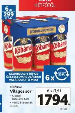 Lidl KŐBÁNYAI Világos sör ajánlat