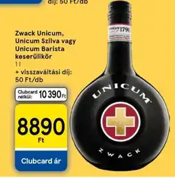 Tesco Zwack Unicum, Unicum Szilva vagy Unicum Barista keserűlikőr ajánlat