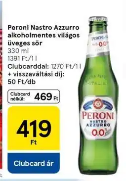 Tesco Peroni Nastro Azzurro alkoholmentes világos üveges sör ajánlat