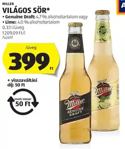 ALDI Miller világos sör ajánlat