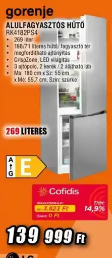 Expert Gorenje alulfagyasztós hűtő rk4182ps4 ajánlat