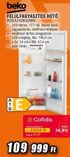 Expert Beko felülfagyasztós hűtő rdsa240k40wn ajánlat