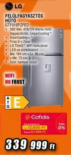 Expert Lg felülfagyasztós hűtő gtf916pzped ajánlat