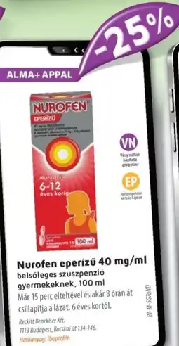 Alma Gyógyszertárak Nurofen eperízű belsőleges szuszpenzió gyermekeknek ajánlat