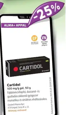 Alma Gyógyszertárak Cartidol gél ajánlat