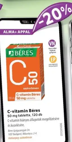 Alma Gyógyszertárak C-vitamin Béres tabletta ajánlat