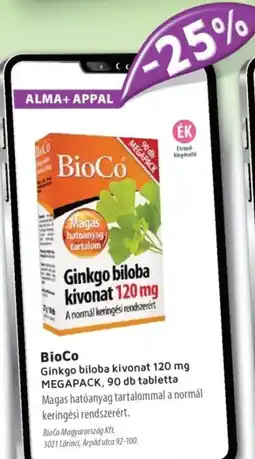 Alma Gyógyszertárak BioCo Ginkgo biloba kivonat tabletta ajánlat