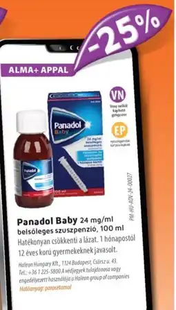 Alma Gyógyszertárak Panadol Baby belsőleges szuszpenzió ajánlat