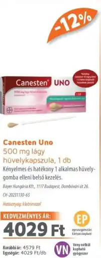 Alma Gyógyszertárak Canesten Uno lágy hüvelykapszula ajánlat