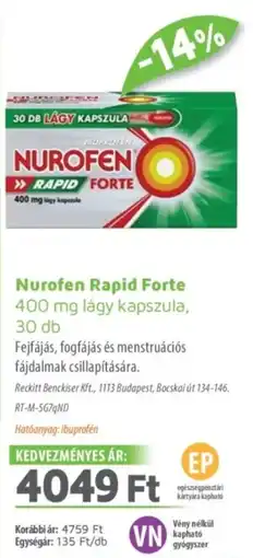 Alma Gyógyszertárak Nurofen Rapid Forte lágy kapszula ajánlat
