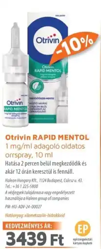Alma Gyógyszertárak Otrivin RAPID MENTOL orrspray ajánlat