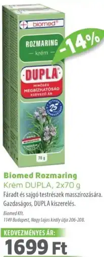 Alma Gyógyszertárak Biomed Rozmaring Krém DUPLA ajánlat