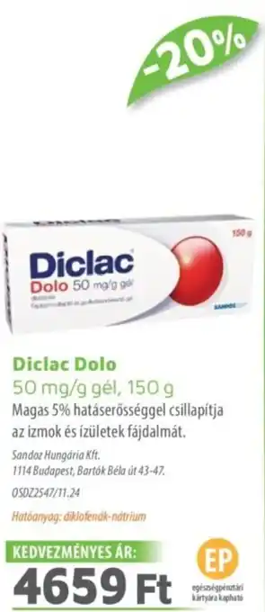 Alma Gyógyszertárak Diclac Dolo gél ajánlat