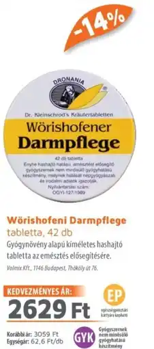 Alma Gyógyszertárak Wörishofeni Darmpflege tabletta ajánlat