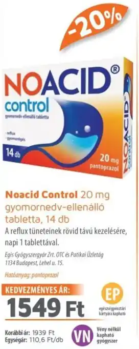 Alma Gyógyszertárak Noacid Control tabletta ajánlat