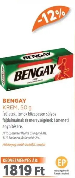 Alma Gyógyszertárak BENGAY KRÉM ajánlat