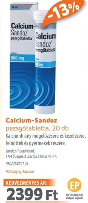 Alma Gyógyszertárak Calcium-Sandoz pezsgőtabletta ajánlat