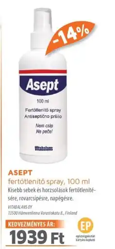 Alma Gyógyszertárak ASEPT fertőtlenítő spray ajánlat
