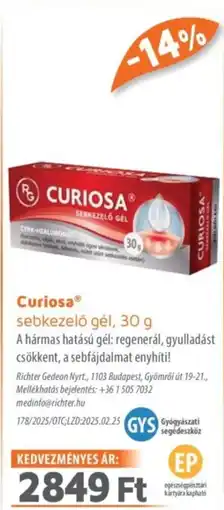 Alma Gyógyszertárak Curiosa sebkezelő gél ajánlat