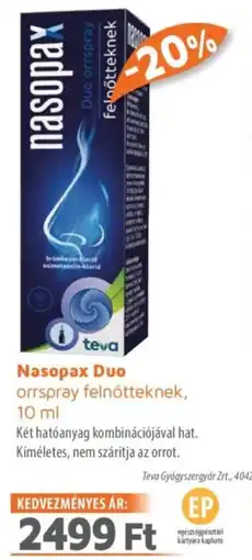Alma Gyógyszertárak Nasopax Duo orrspray felnőtteknek ajánlat