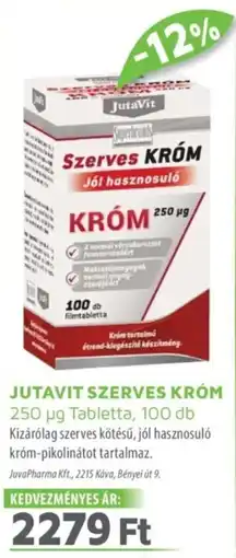 Alma Gyógyszertárak JUTAVIT SZERVES KRÓM Tabletta ajánlat