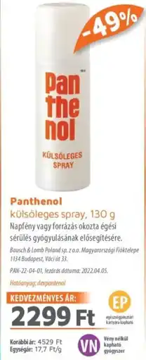 Alma Gyógyszertárak Panthenol külsőleges spray ajánlat