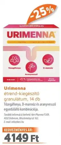 Alma Gyógyszertárak Urimenna étrend-kiegészítő granulátum ajánlat