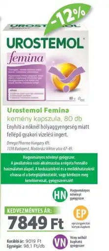 Alma Gyógyszertárak Urostemol Femina kemény kapszula ajánlat