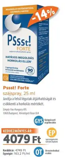 Alma Gyógyszertárak Pssst! Forte szájspray ajánlat