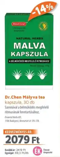 Alma Gyógyszertárak Dr. Chen Mályva tea kapszula ajánlat