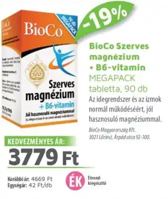 Alma Gyógyszertárak BioCo Szerves magnézium + B6-vitamin tabletta ajánlat