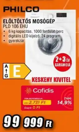 Expert Philco elöltöltős mosógép pld 106 ehu ajánlat