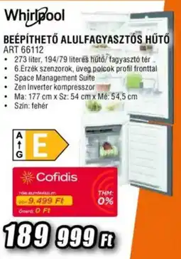 Expert Whirlpool beépíthető alulfagyasztós hűtő art 66112 ajánlat